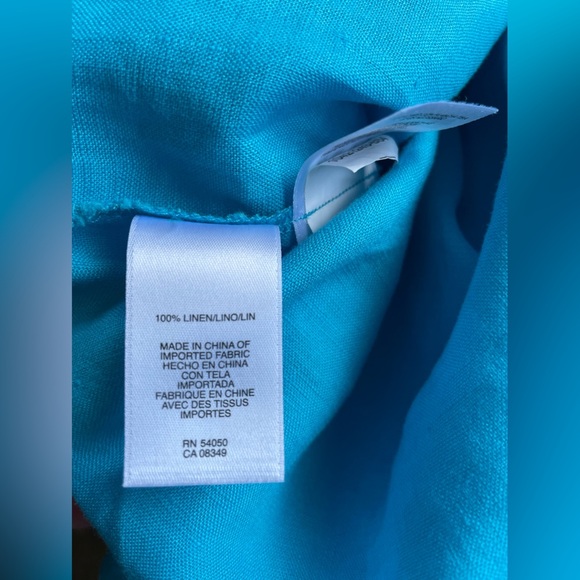 Jones New York Signature 100% Linen Tunic, Aqua And White, Size Large - Picture 4 of 6